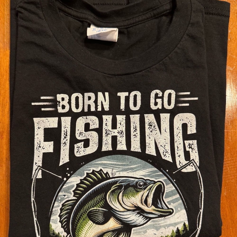 Born to Go Fishing Graphic Tee - Black with Green Fish
